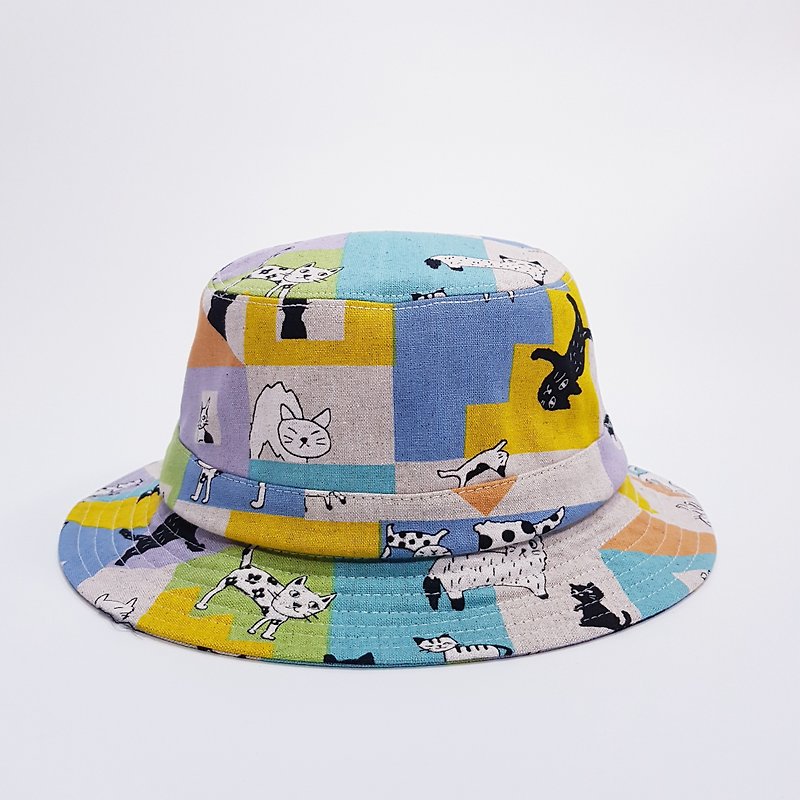 英式圓盤紳士帽 藍拼色貓 2018 夏季新品  #升級漁夫帽款 #情人節 - 帽子 - 棉．麻 多色