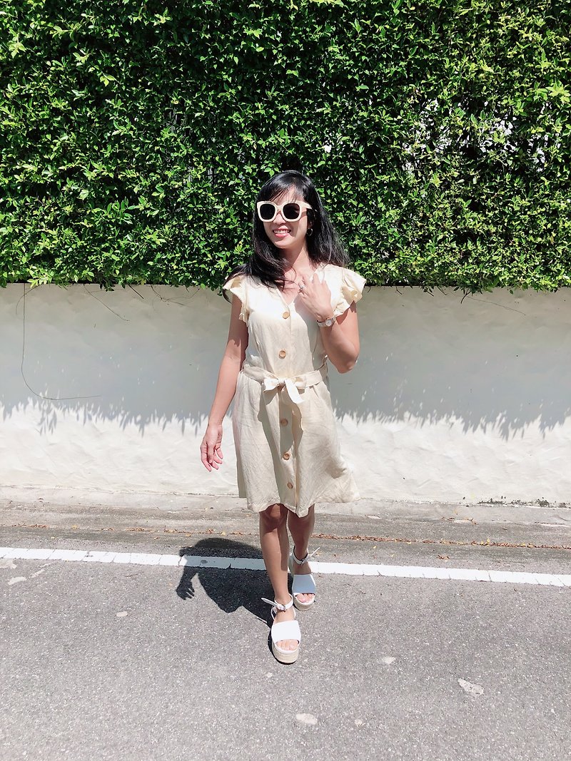 Luna Linen Dress | Cream dress | Summer dress - ชุดเดรส - ลินิน ขาว