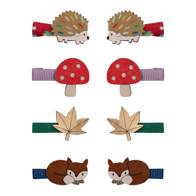 英國Mimi & Lula_AW25_秋日山林_刺蝟狐狸迷你髮夾8入 - 嬰兒手鍊/飾品 - 聚酯纖維 