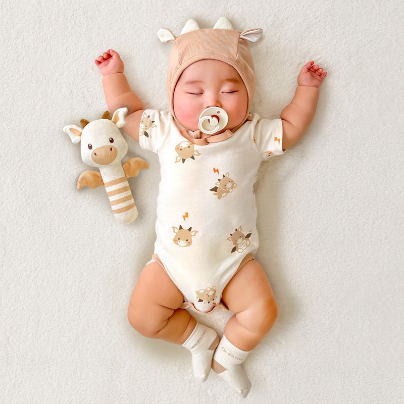 Dragon Bodysuit + Hat + Rattle Doll 3-Piece Set (Gift Wrapped) - ของขวัญวันครบรอบ - ผ้าฝ้าย/ผ้าลินิน 