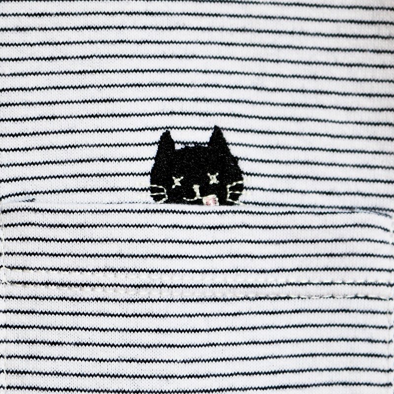 cat soup t-shirt : black × white - เสื้อยืดผู้หญิง - เส้นใยสังเคราะห์ ขาว