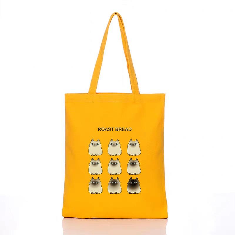 Roast Bread Siamese Cat Series Tote Bag - กระเป๋าถือ - วัสดุอื่นๆ สีเหลือง