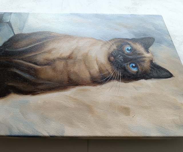 シャム猫の肖像画油絵 - ショップ OlesyaArt ウォールデコ・壁紙