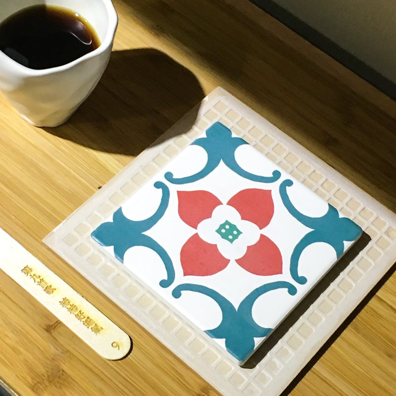 Taiwan Majolica Tiles Coaster【Gook Luck】 - Coasters - Pottery Red