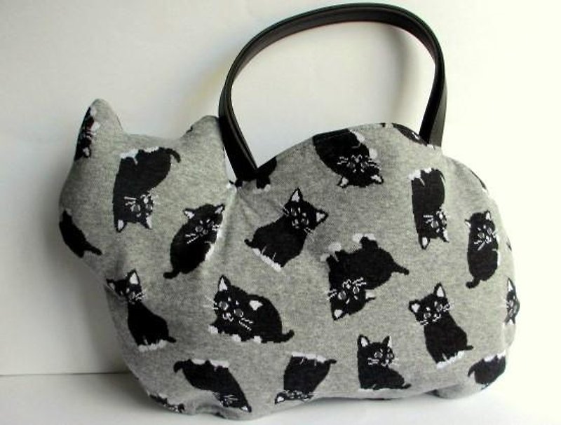 Black cat cat bag gray * possession Brown - กระเป๋าถือ - ผ้าฝ้าย/ผ้าลินิน สีเทา