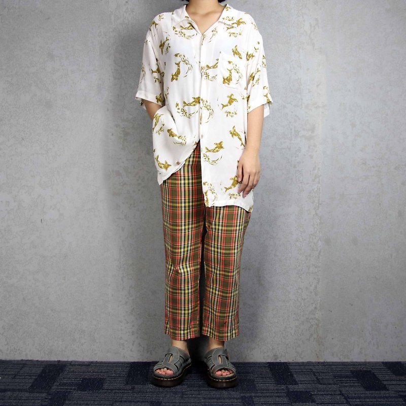 Tsubasa.Y Ancient House Plaid Pants 004, vintage retro plaid plaid - กางเกงขายาว - ผ้าฝ้าย/ผ้าลินิน 