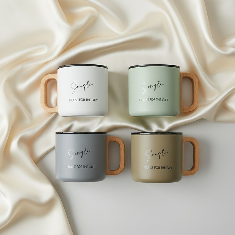 【客製化禮物】雙層馬克咖啡杯|原木手把|保溫保冰|杯身客製服務 - 咖啡杯/馬克杯 - 其他金屬 多色