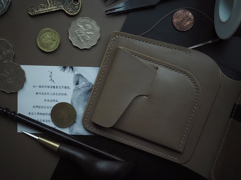 純手工牛皮拼色零錢位皮夾錢包短夾 客製化刻字禮物 義大利植鞣革 - 錢包/皮夾/長短夾 - 真皮 多色