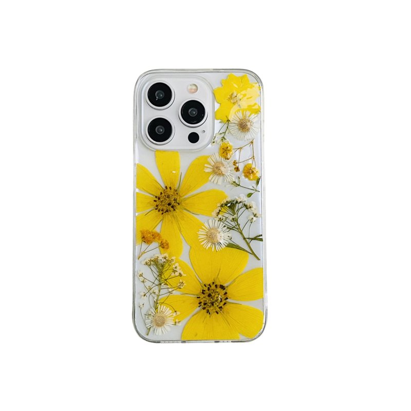 黃色格桑花 手工押花手機殼適用於iPhone 16 Pro Max Samsung S25 - 手機殼/手機套 - 植物．花 