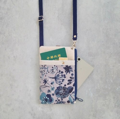 KKiMS 【FPH/3Way手機袋/斜背包】水墨花 紫藍 刺子布