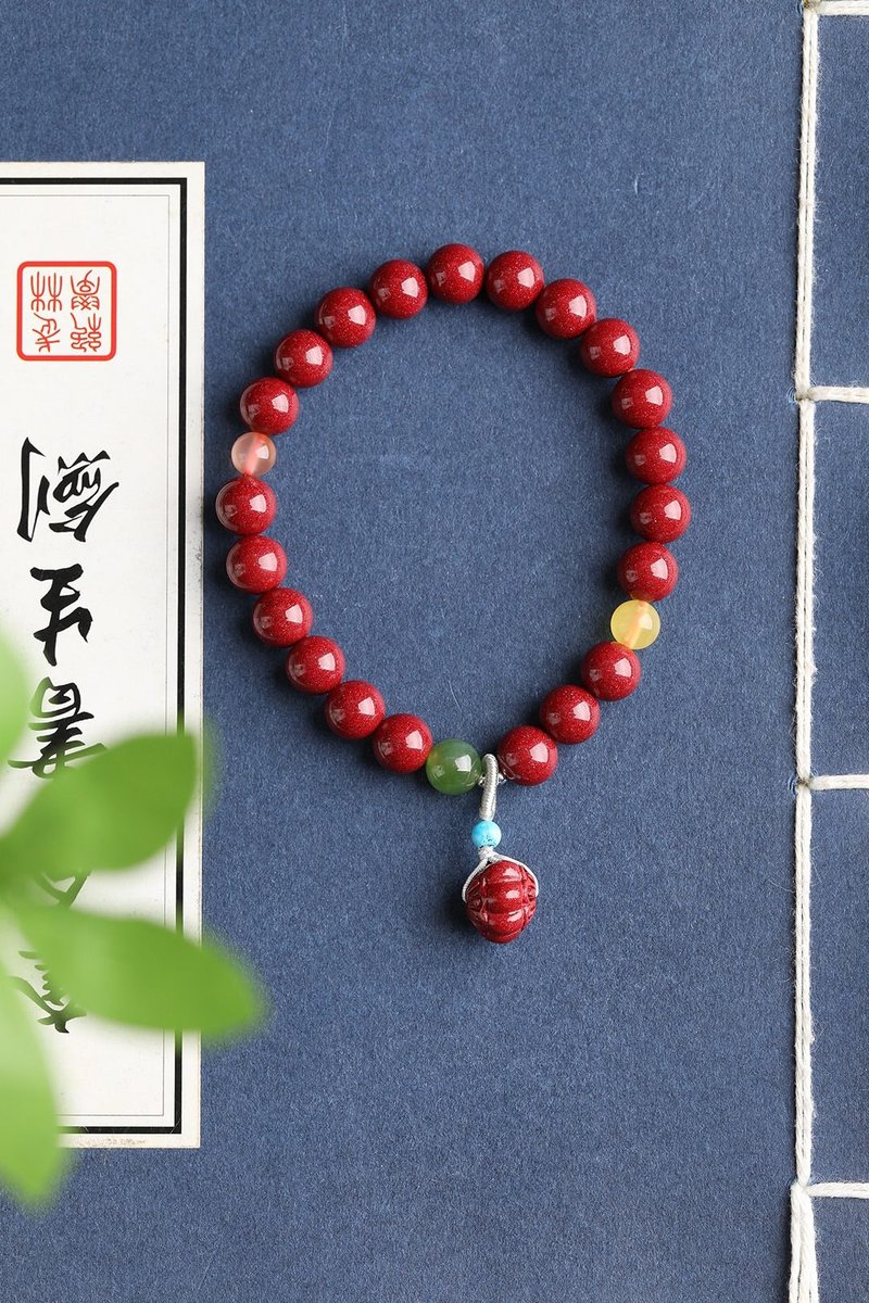 Natural raw ore cinnabar boutique purple gold sand single circle bracelet size is about 8mm with a content of more than 95% - สร้อยข้อมือ - เครื่องเพชรพลอย 