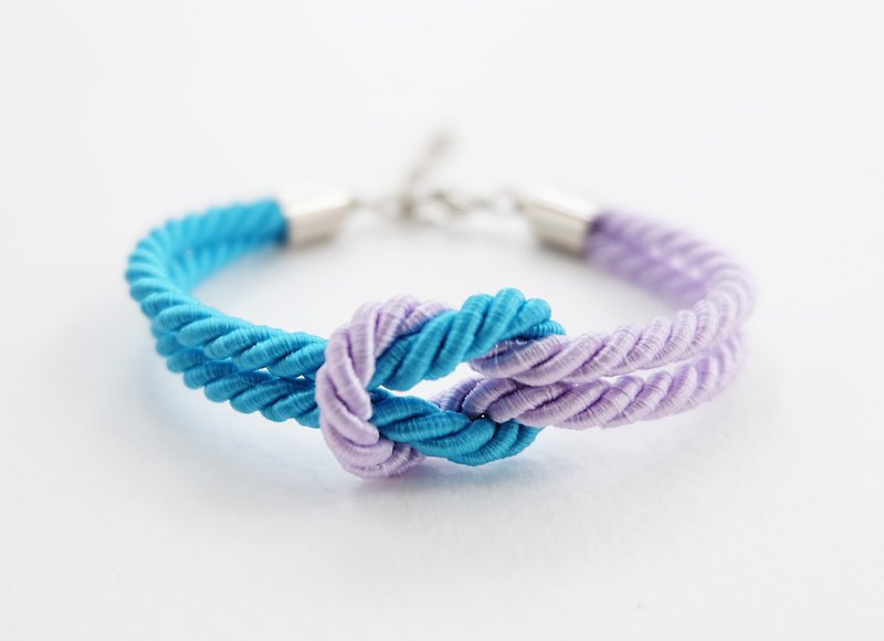 Lavender and Candy blue rope knot bracelet - 手鍊/手鐲 - 其他材質 藍色