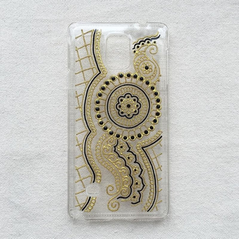 手繪透明手機殼 手機套 金色 黑色 iPhone 7 6s Samsung Galaxy Sony LG Case Henna Mandala 漢娜 蔓蒂 曼陀羅 禪繞 民族 印度彩繪 - 手機殼/手機套 - 塑膠 金色