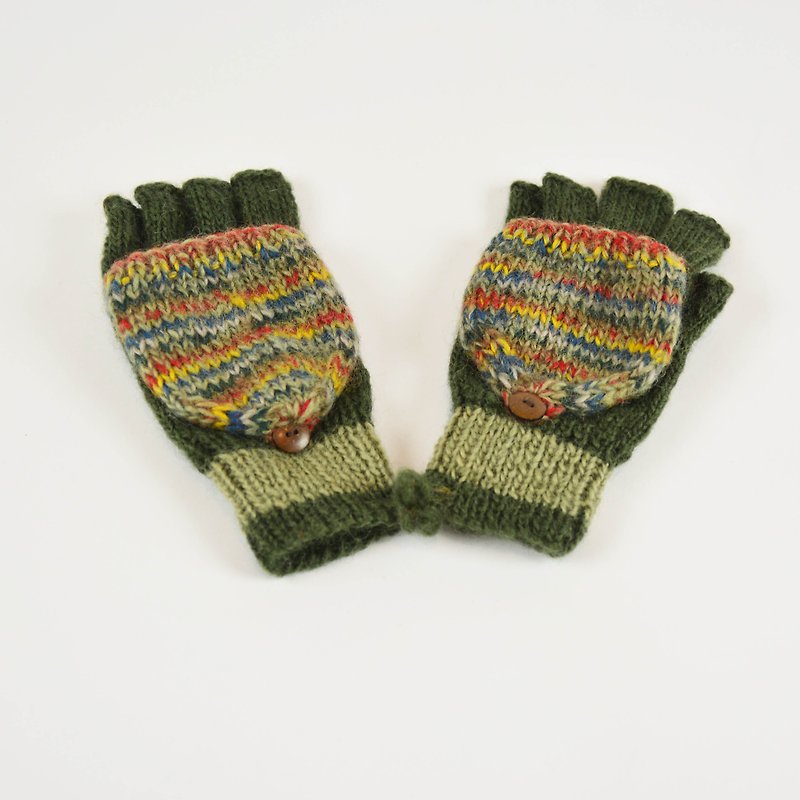 Wool hand-woven earth color gloves _ fair trade - Gloves & Mittens - Wool Green