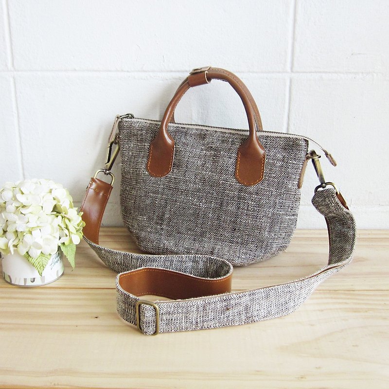 Cross-body Sweet Journey Bags S size Botanical Dyed Cotton Natural-Brown Color - Messenger Bags & Sling Bags - Cotton & Hemp Gray