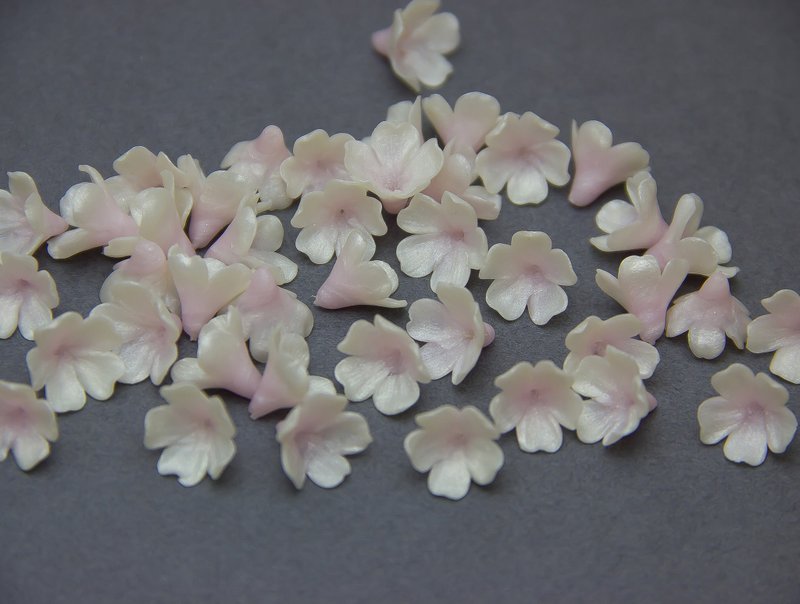 Pink/ Pearl Flower 10-12 mm, Floral beads polymer clay, Flower Tiara Making - 零件/散裝材料/工具 - 塑膠 粉紅色