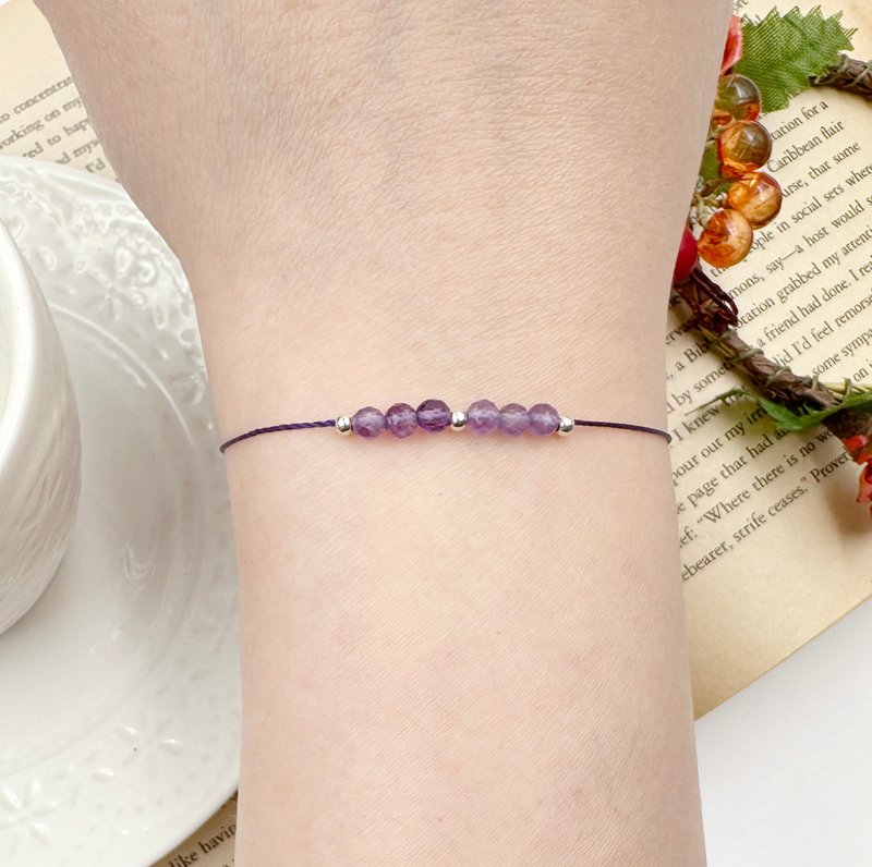 Happiness Line Amethyst Sterling Silver Mini Silver Beads Red Thread Bracelet Bestie Energy Inspiration Magnetic Field - Bracelets - Sterling Silver Purple