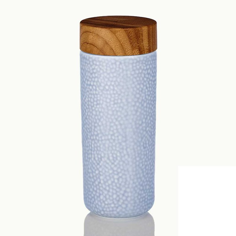 Morning Dew Carrying Cup / Large / Double Layer / Matt Light Grass Blue / Imitation Wood Grain Lid - Pitchers - Porcelain 