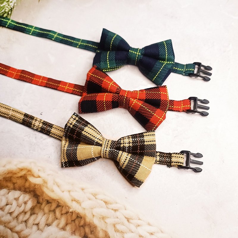 Thick plaid bowknot pet decorative collar cat rabbit small dog mini dog - Collars & Leashes - Cotton & Hemp Multicolor