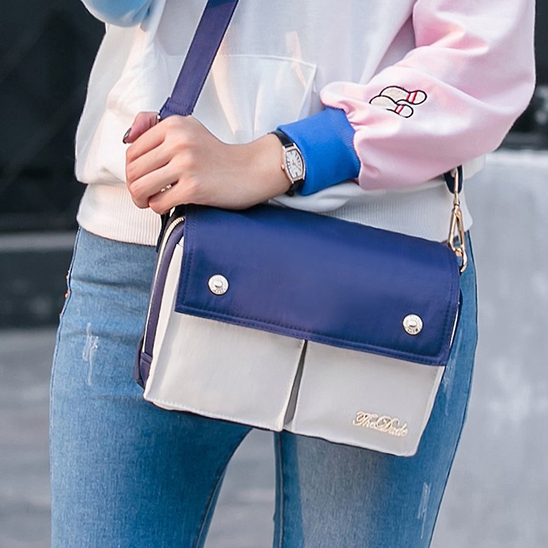 วัสดุอื่นๆ กระเป๋าคลัทช์ สีน้ำเงิน - The Dude Brand Hong Kong girls oblique backpack dual shoulder bag Clutch Bags Ramble - dark blue with white rice