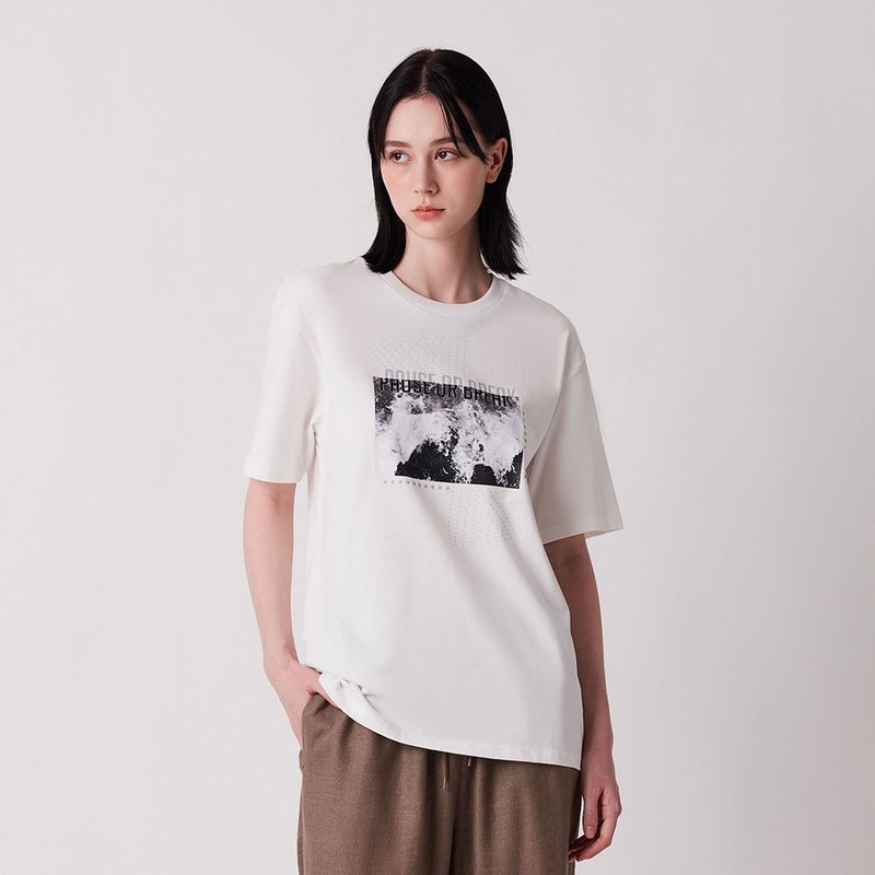 【Pause or Break】純棉印花Tee - 女 T 恤 - 棉．麻 黑色