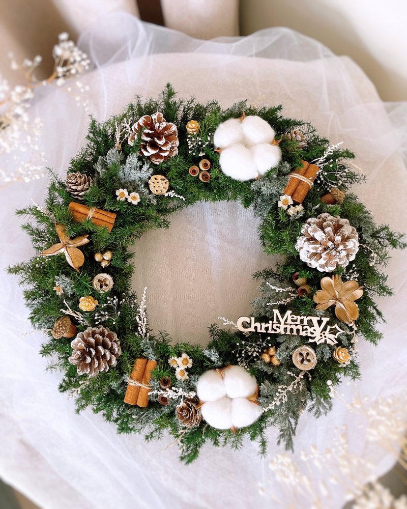 【Christmas Wreath】Natural plant feel·countryside l Comes with a 30 cm wreath in a gift box - ช่อดอกไม้แห้ง - พืช/ดอกไม้ สีเขียว