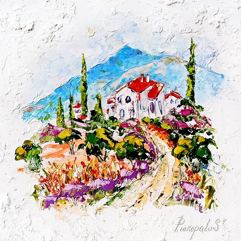 Tuscany Painting Sunflower Original Art Impasto Oil Painting Landscape 10 x 10 - 壁貼/牆壁裝飾 - 其他材質 白色