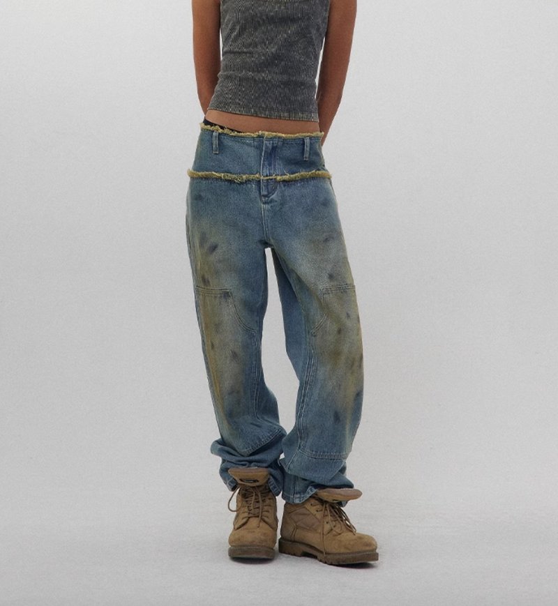 Color-washed slim-fitting logging pants, washed-dirty jeans - Unisex Pants - Cotton & Hemp Blue