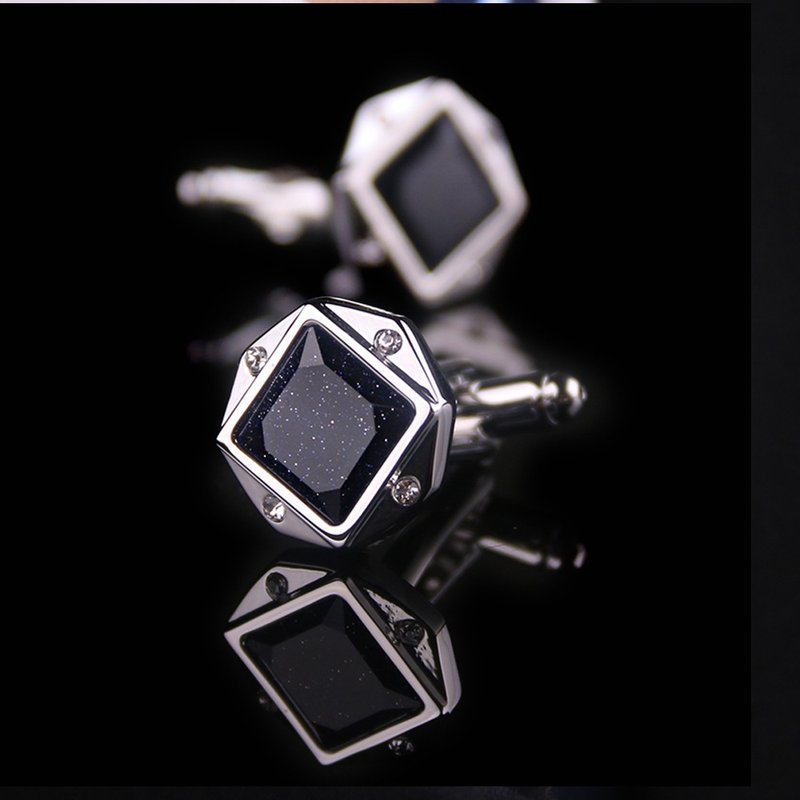 藍砂石水晶袖扣 Blue Crystal Cufflinks KC10100 ** 附送贈品 ** - 袖扣 - 其他金屬 藍色