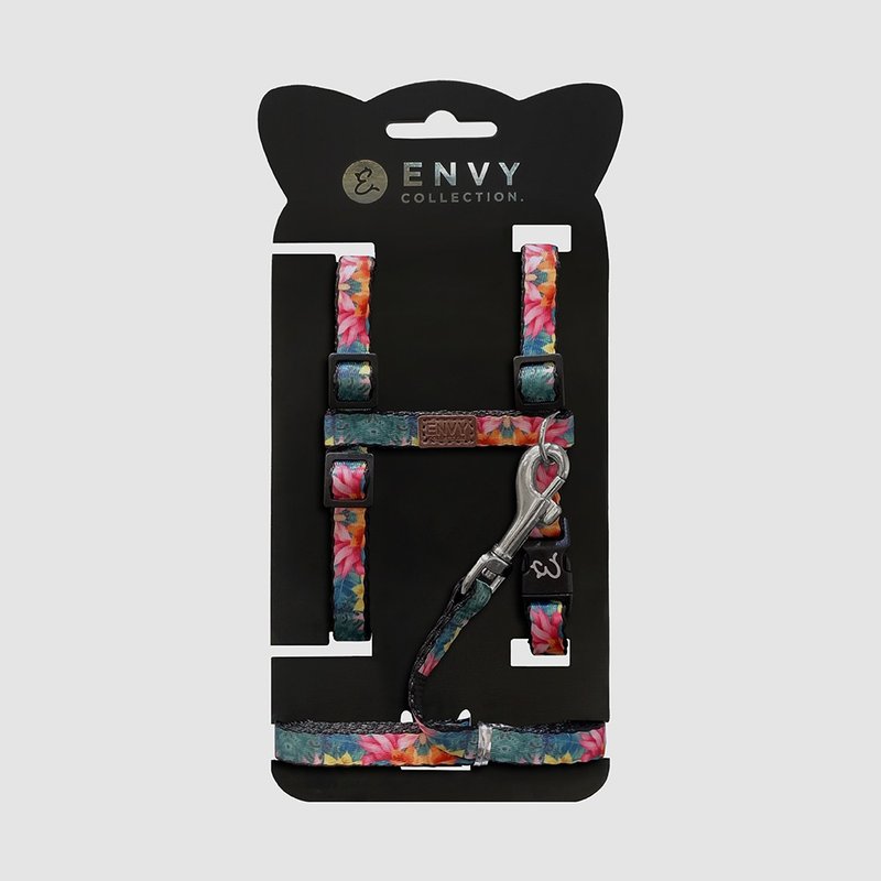 ENVY COLLECTION tropical bird of paradise cat chest harness leash safety buckle - ปลอกคอ - เส้นใยสังเคราะห์ หลากหลายสี