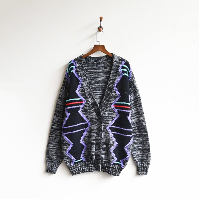 [Egg Plant Vintage] Lucky Purple Light Totem Woven Flower Vintage Sweater Jacket - Women's Sweaters - Other Man-Made Fibers 