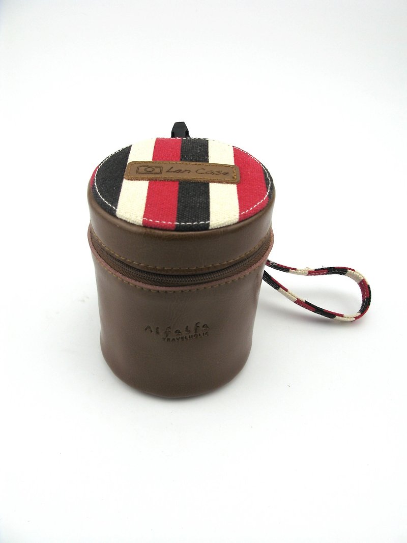 Camera Lens Protector Case (French Stripes) - Camera Bags & Camera Cases - Genuine Leather Red
