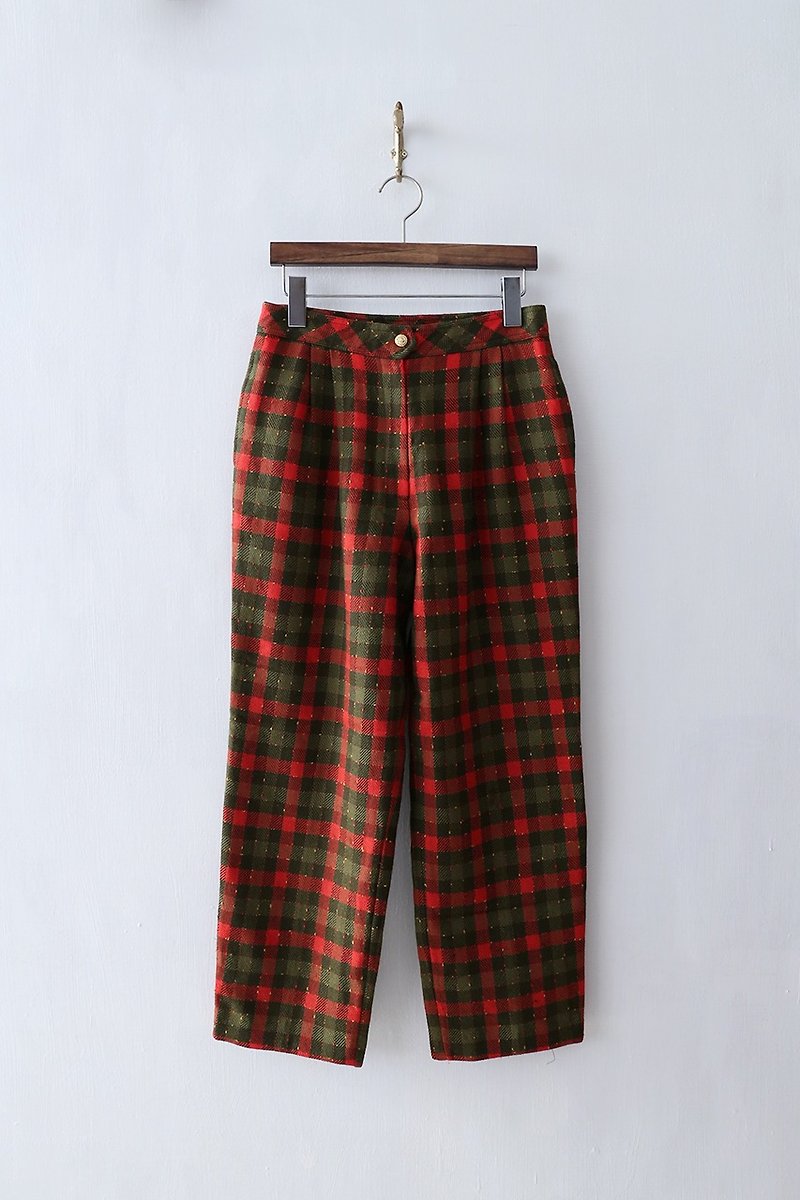Banana Flyin '| vintage | British boy red checkered houndstooth wool thick warm trousers - Women's Pants - Cotton & Hemp 