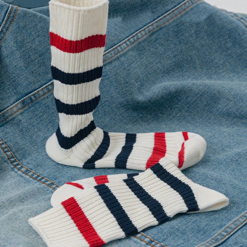 HM's warmest around women's thick line socks - ถุงเท้า - ผ้าฝ้าย/ผ้าลินิน ขาว