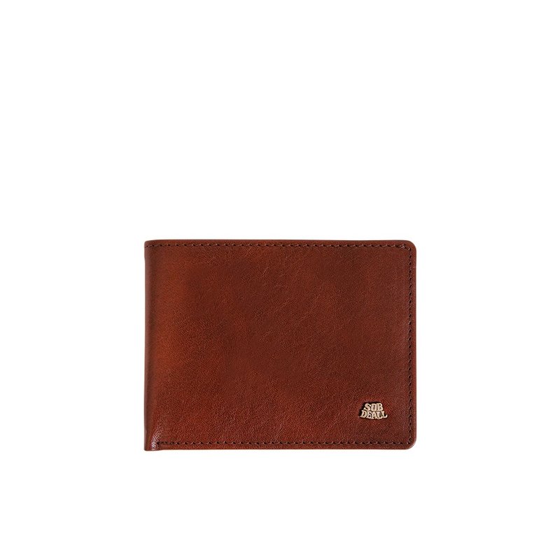 Anniversary [SOBDEALL] vegetable tanned leather simple short clip (with change storage) - กระเป๋าสตางค์ - หนังแท้ สีนำ้ตาล