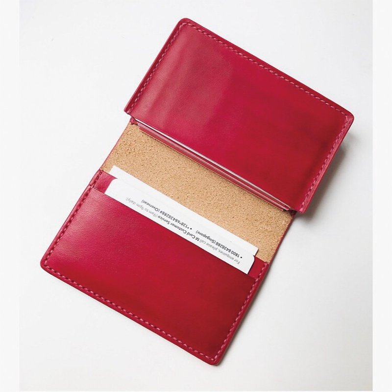Leather Hand-made Card Holder - ที่เก็บนามบัตร - หนังแท้ สีแดง