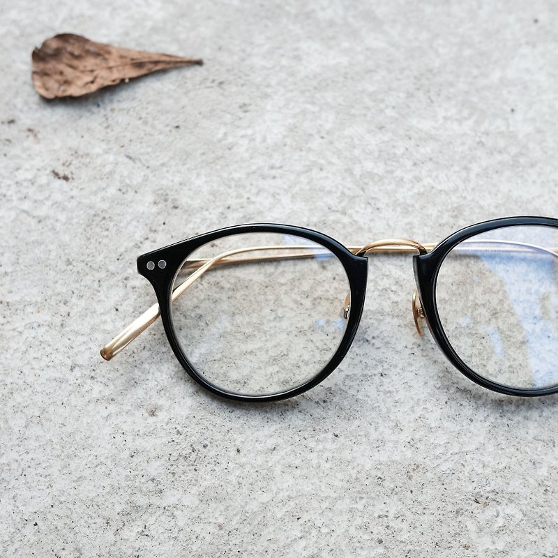 【目目商行】超熱賣款 輕量板材/鈦金屬鏡腳 圓款黑金色 - 眼鏡/眼鏡框 - 其他金屬 黑色