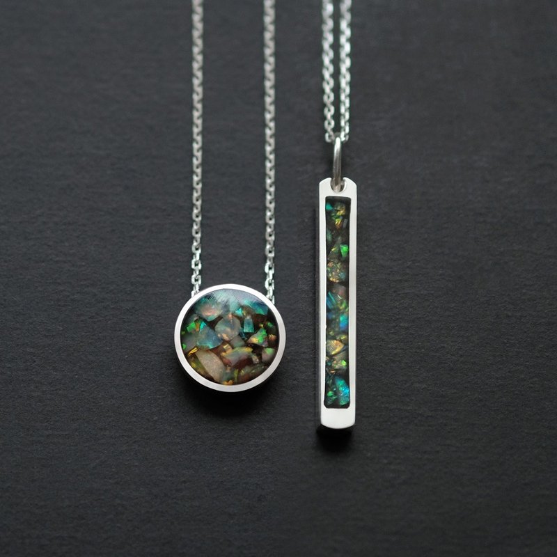 2-piece set) Opal Galaxy Round Pair Necklace Silver 925 - สร้อยคอ - โลหะ สีเงิน