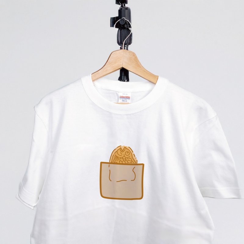 Taiyaki T-shirt | Red Bean Filling Dessert Illustration | Handmade Screen Print | A030 - Women's T-Shirts - Cotton & Hemp Multicolor