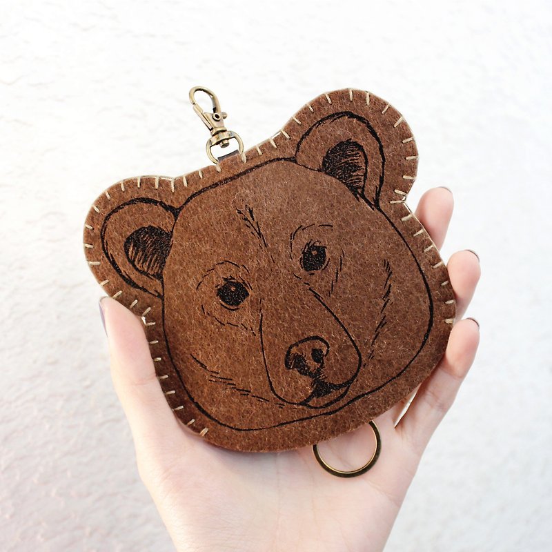 Animal-Animal Series-Hand-sewn Key Case Key Sets/Spring Bear-Cocoa Brown - Keychains - Wool Brown