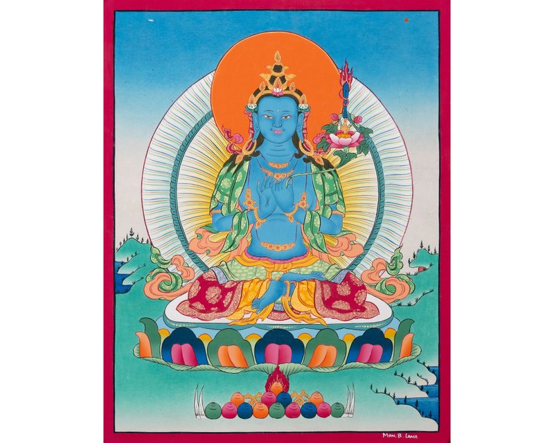 精美的虛空藏菩薩唐卡畫  擁抱天界智慧 - 壁貼/牆壁裝飾 - 其他材質 多色