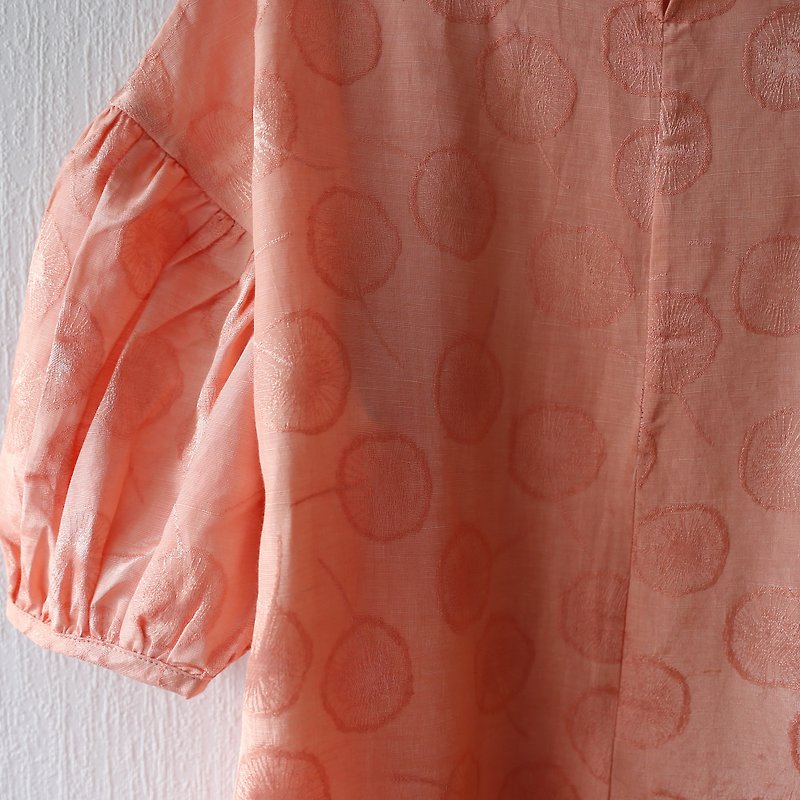 Dantinlai Loose Long Dress Light Orange Linen Blended Flower Bud Sleeve Dress - กระโปรง - ผ้าฝ้าย/ผ้าลินิน 