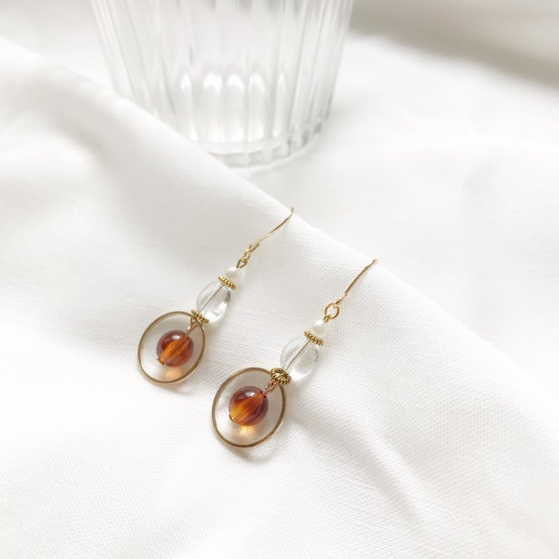 琥珀 玳瑁色 復古感- 手作耳環 - 耳環/耳夾/耳骨夾 - 其他材質 多色