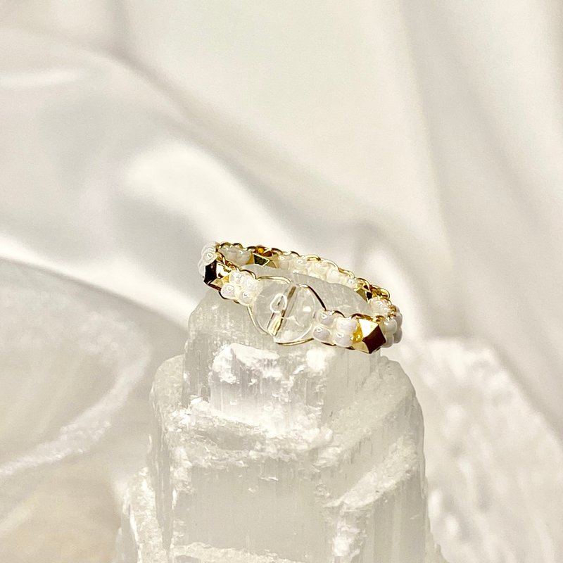 Sailor水手系列- 月亮MR | 手工編織水晶戒指 | 白水晶 | 14K - 戒指 - 水晶 透明
