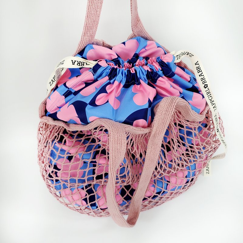 Market bag Tote Cotton String Mesh Net Shopping Bag With Long Handle - กระเป๋าถือ - ผ้าฝ้าย/ผ้าลินิน 