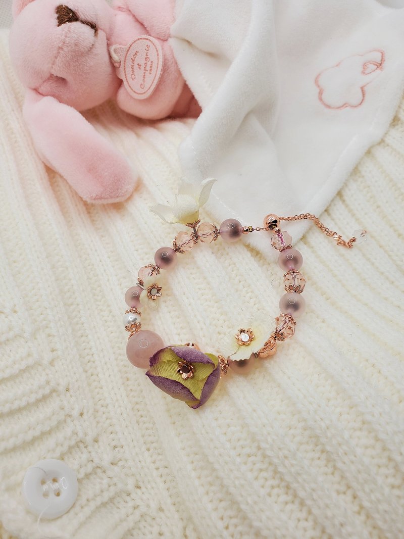 Horse powder + sugar heart agate bracelet - สร้อยข้อมือ - คริสตัล 