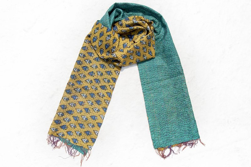 Embroidered silk scarf/silk embroidered scarf/hand-stitched sari silk scarf/indian silk embroidered scarf-contrast color - ผ้าพันคอถัก - ผ้าไหม หลากหลายสี