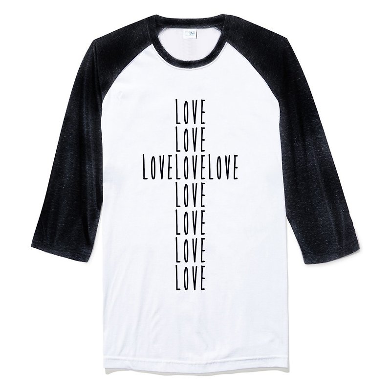 LOVE CROSS unisex 3/4 sleeve white/black t shirt - เสื้อยืดผู้ชาย - ผ้าฝ้าย/ผ้าลินิน ขาว