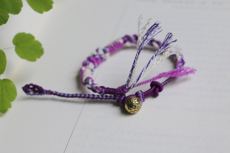 No.8-Original & Tibetan Auspicious Bracelet Brass Clasp | Fully Handmade Braided Literary Artistic Style - สร้อยข้อมือ - ผ้าฝ้าย/ผ้าลินิน สีม่วง