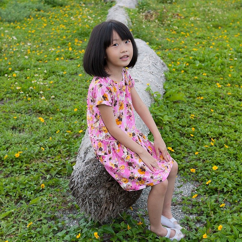 Flower pink short-sleeved knit dress _ child models - Other - Cotton & Hemp Pink